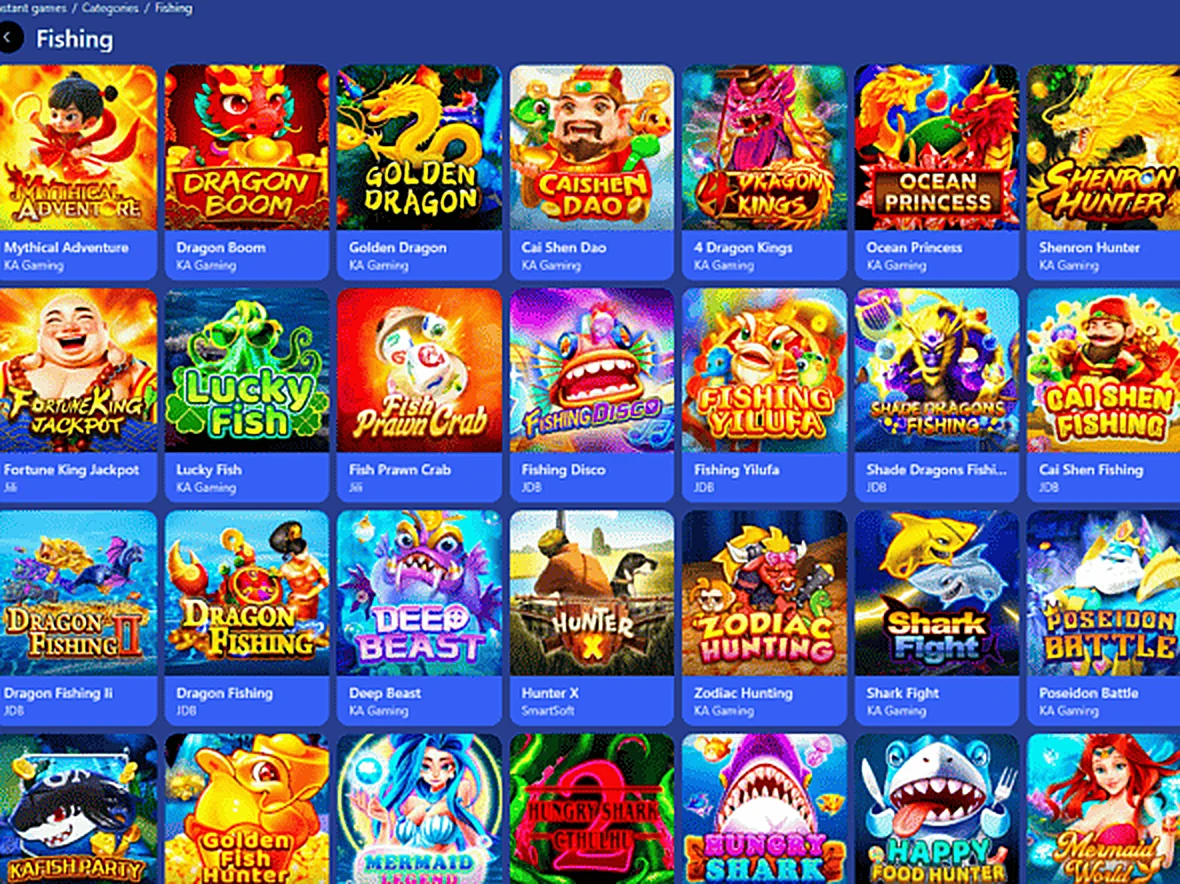 Arcade style fishing and quick game tiles in the casino