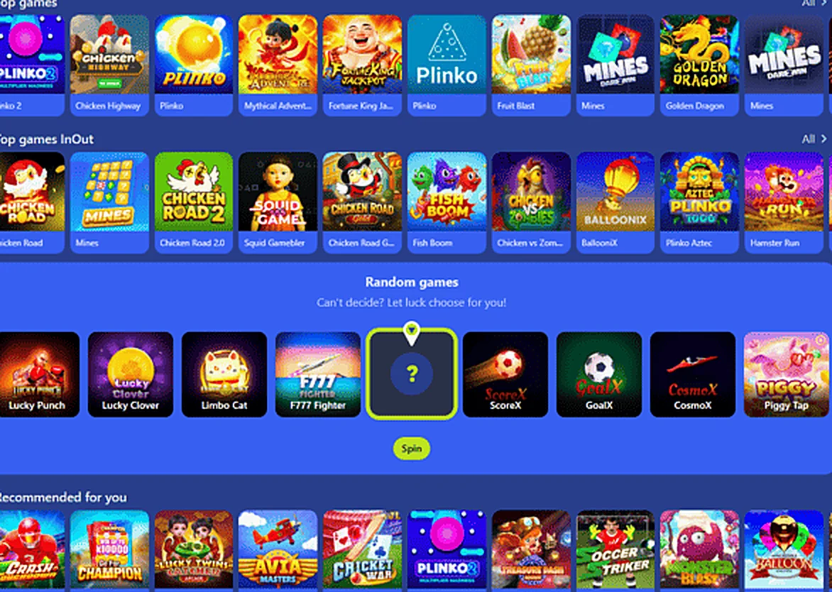 Casino lobby tab listing crash and quick game tiles