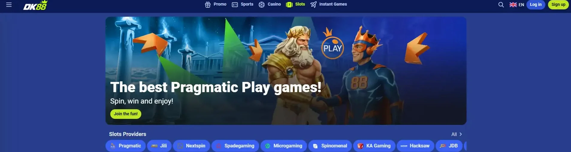 Casino lobby with category tabs and a search field
