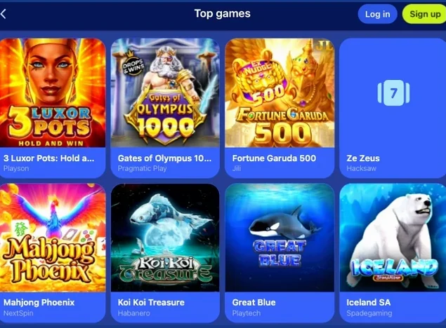 Game card preview with stake selector and start button